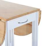 HOMCOM 3 Pieces Dining Room Set, Mobile Foldable Dining Table and 2 Stools with Storage Shelf, 2 Drawers and 6 Wheels, Drop Leaf Bar Table and Stools for Home Kitchen Pub, White