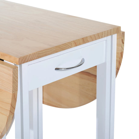 HOMCOM 3 Pieces Dining Room Set, Mobile Foldable Dining Table and 2 Stools with Storage Shelf, 2 Drawers and 6 Wheels, Drop Leaf Bar Table and Stools for Home Kitchen Pub, White