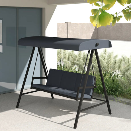 Outsunny Three-Seat Garden Swing Chair, with Adjustable Canopy - Dark Grey