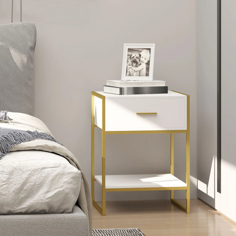 HOMCOM Modern Bedside Table - White