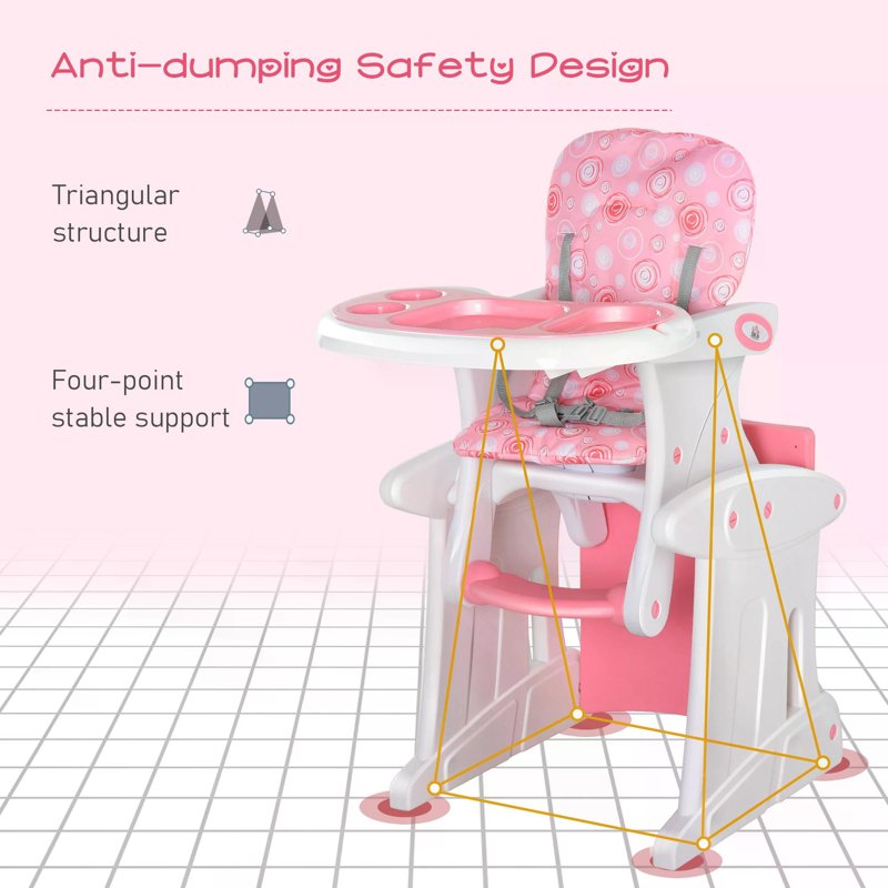 HOMCOM HDPE 3-in-1 Baby Booster High Chair Pink