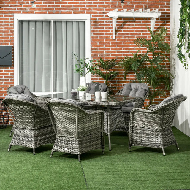 Outsunny Seven-Piece Rattan Dining Set - Grey