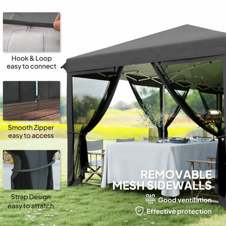 Outsunny 3 x 6m Pop Up Gazebo, Outdoor Canopy Shelter, Marquee Party Wedding Tent with 6 Mesh Walls and Carry Bag, Black
