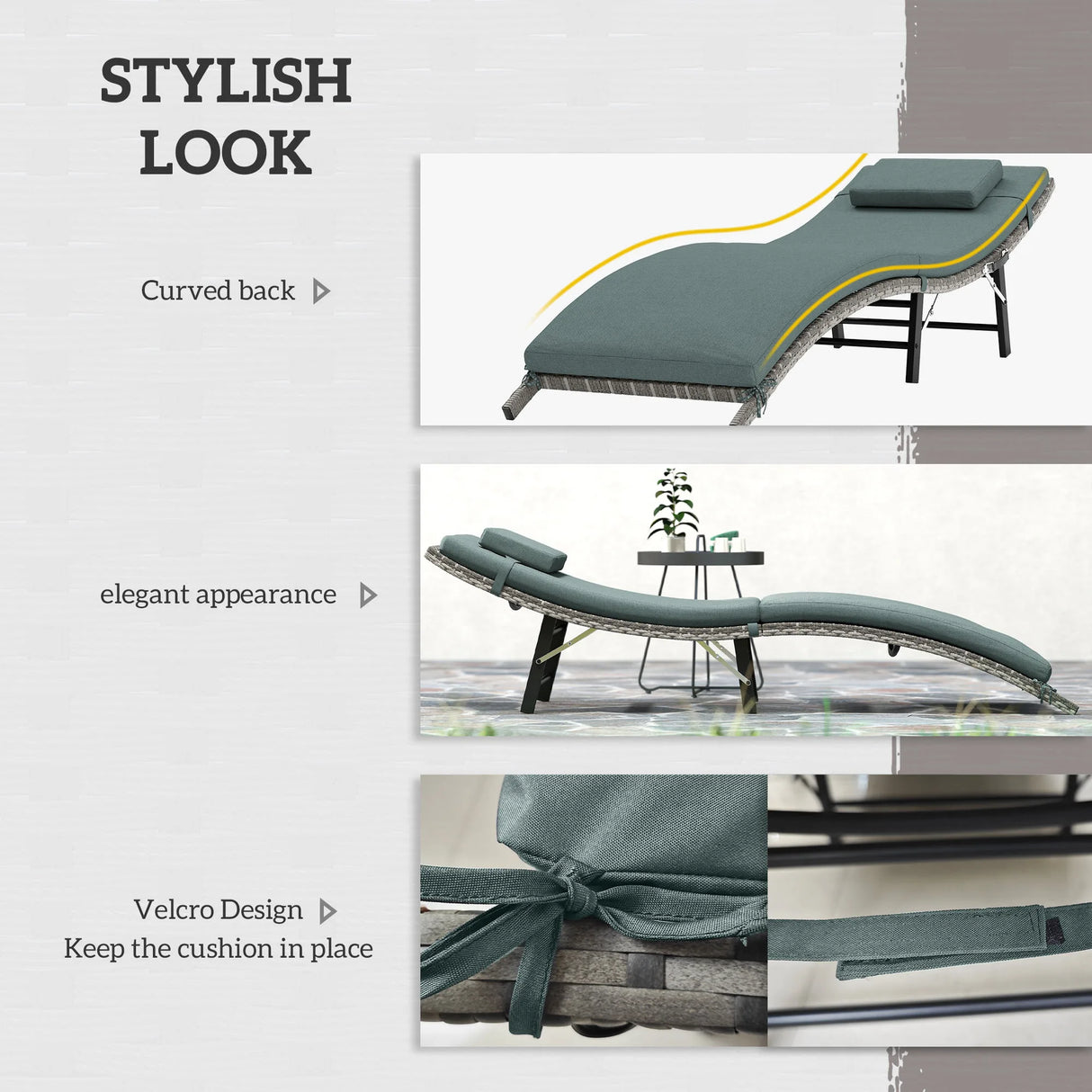 Outsunny Rattan Folding Sun Lounger Outdoor Chair with Cushion and Pillow Mixed Grey