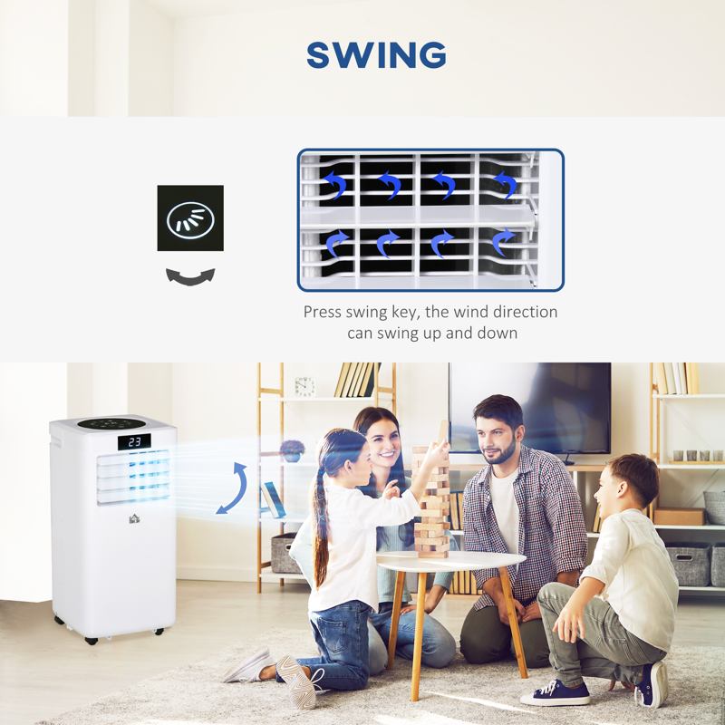 HOMCOM 10000 BTU Air Conditioning Unit, 3-in-1 Portable Air Conditioner, Dehumidifier, Cooling Fan with Remote Control, Digital Display, 2 Speeds, 24H Timer, Window Venting Kit, 22m2