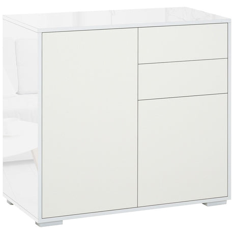 HOMCOM High Gloss Frame Sideboard, Side Cabinet, Push-Open Design with 2 Drawer for Living Room, Bedroom, White