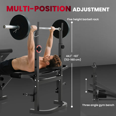 SPORTNOW Multi-Exercise Adjustable Weight Bench with Bench Press Rack
