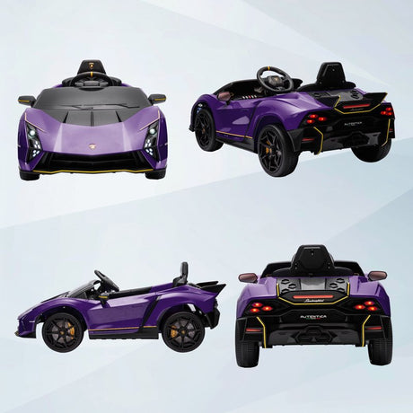 AIYAPLAY 12V Lamborghini Autentica Licensed Kids Electric Car with Remote Control, 4 Suspension Wheels, Soft Start, Purple