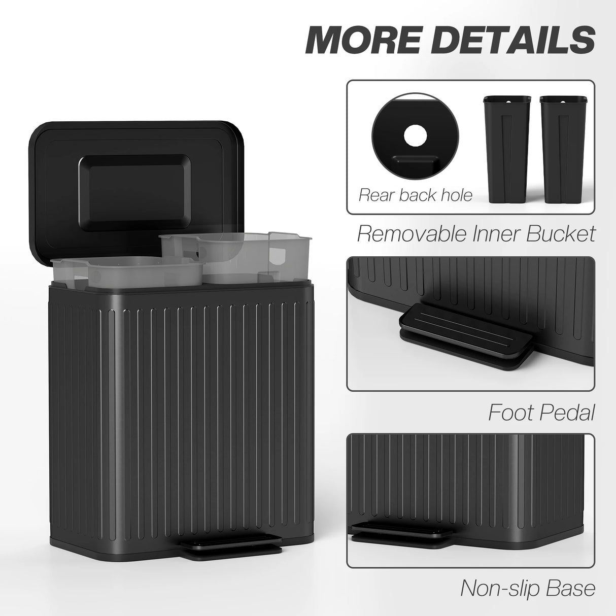 HOMCOM 40L Dual Compartment Rubbish Bin, with Soft-Close Lid - Black
