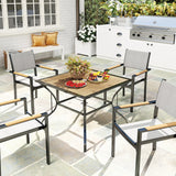 Outsunny Outdoor Garden Table Dining Table for 4 with Parasol Hole, Stone-Grain Effect PC Board Top for Patio, Garden, Brown