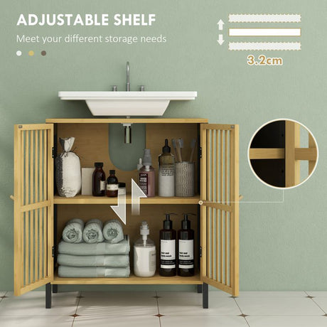 HOMCOM Bamboo-Blend Retro Cut-Out Under Sink Cabinet