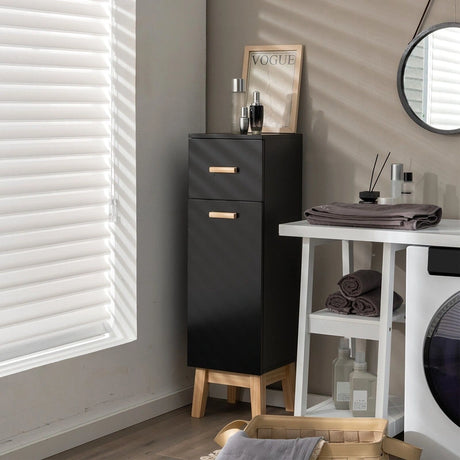 Waterproof Bathroom Cabinet with Adjustable Shelves and Sliding Drawer-Black