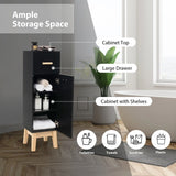 Waterproof Bathroom Cabinet with Adjustable Shelves and Sliding Drawer-Black