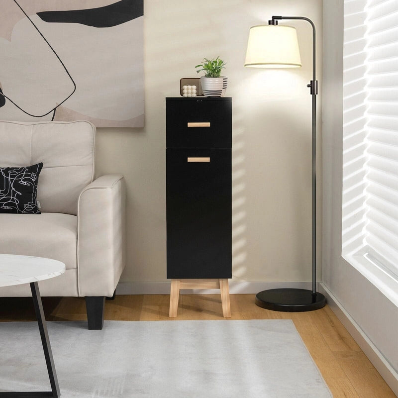 Waterproof Bathroom Cabinet with Adjustable Shelves and Sliding Drawer-Black