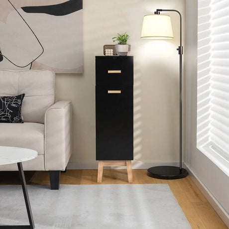 Waterproof Bathroom Cabinet with Adjustable Shelves and Sliding Drawer-Black