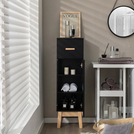 Waterproof Bathroom Cabinet with Adjustable Shelves and Sliding Drawer-Black