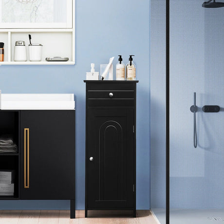 Floor Cabinet with Practical Drawer and 3-level Adjustable Shelves for Living Room/Bedroom-Black
