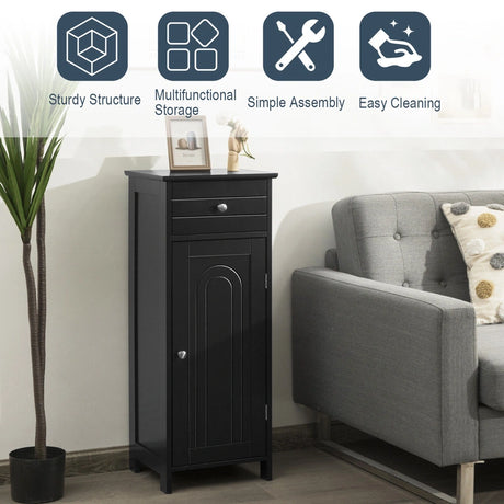 Floor Cabinet with Practical Drawer and 3-level Adjustable Shelves for Living Room/Bedroom-Black