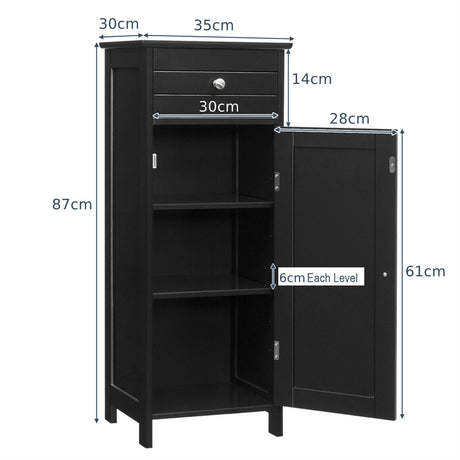 Floor Cabinet with Practical Drawer and 3-level Adjustable Shelves for Living Room/Bedroom-Black