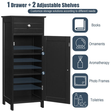 Floor Cabinet with Practical Drawer and 3-level Adjustable Shelves for Living Room/Bedroom-Black