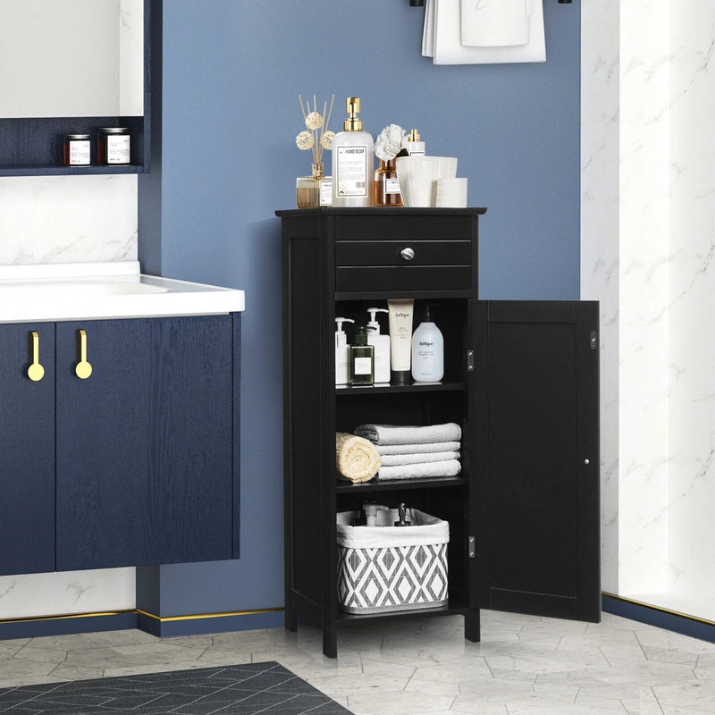 Floor Cabinet with Practical Drawer and 3-level Adjustable Shelves for Living Room/Bedroom-Black