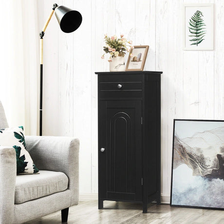 Floor Cabinet with Practical Drawer and 3-level Adjustable Shelves for Living Room/Bedroom-Black
