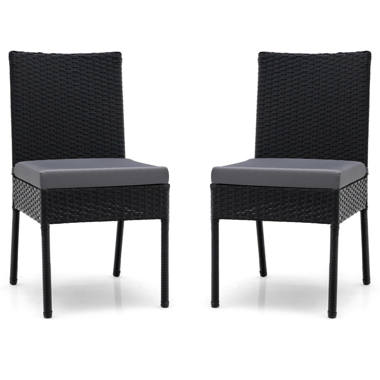 2-Piece Outdoor PE Wicker Dining Chair Set with Soft Cushions
