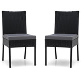 2-Piece Outdoor PE Wicker Dining Chair Set with Soft Cushions