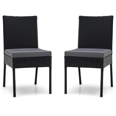 2-Piece Outdoor PE Wicker Dining Chair Set with Soft Cushions