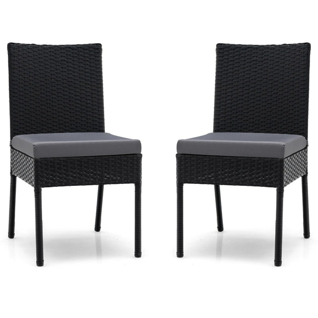 2-Piece Outdoor PE Wicker Dining Chair Set with Soft Cushions