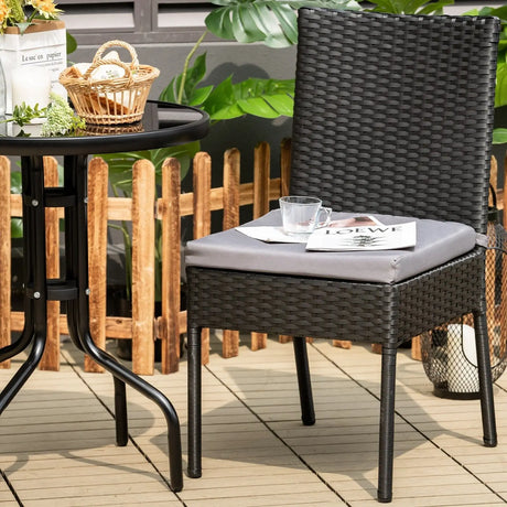 2-Piece Outdoor PE Wicker Dining Chair Set with Soft Cushions