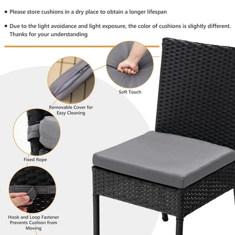 2-Piece Outdoor PE Wicker Dining Chair Set with Soft Cushions