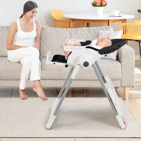 4-in-1 Foldable Baby High Chair with 7 Adjustable Heights and 4 Reclining Angles-Black