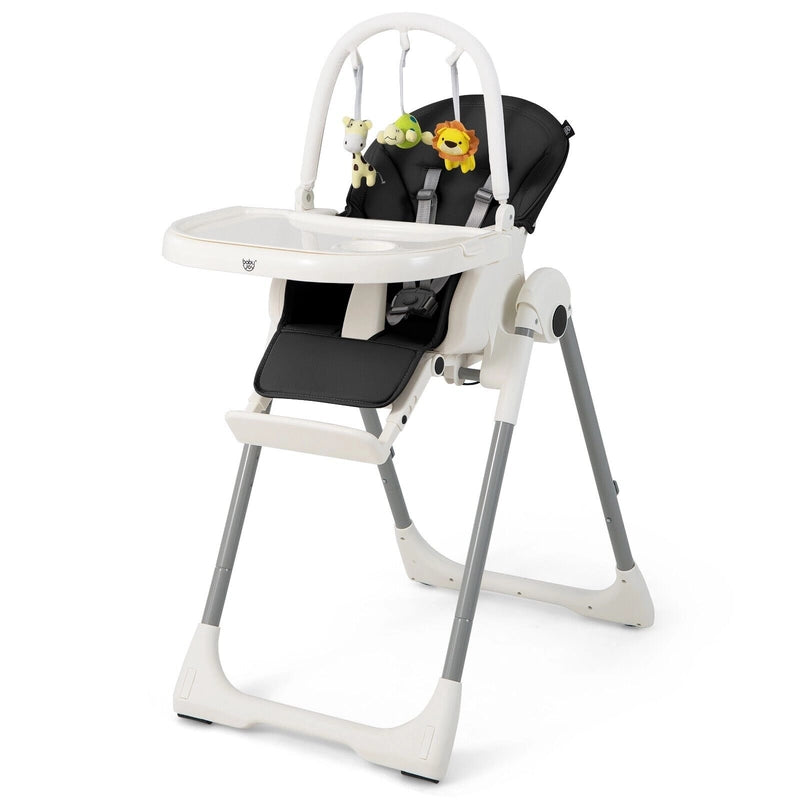 4-in-1 Foldable Baby High Chair with 7 Adjustable Heights and 4 Reclining Angles-Black
