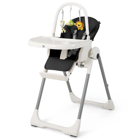 4-in-1 Foldable Baby High Chair with 7 Adjustable Heights and 4 Reclining Angles-Black