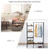Free-Standing Garment Clothing Rack with 5-Tier Wood Shelves-Black