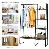 Free-Standing Garment Clothing Rack with 5-Tier Wood Shelves-Black