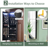 Wall Mounted Full Screen Mirror Jewelry Cabinet Armoire wirth 6 LEDs-Black