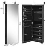 Wall Mounted Full Screen Mirror Jewelry Cabinet Armoire wirth 6 LEDs-Black