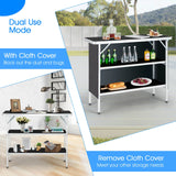 Portable Folding Camping Table with 2-Tier Open Shelves for Picnic, Barbecue, Outdoor Party-Black