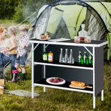 Portable Folding Camping Table with 2-Tier Open Shelves for Picnic, Barbecue, Outdoor Party-Black