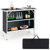 Portable Folding Camping Table with 2-Tier Open Shelves for Picnic, Barbecue, Outdoor Party-Black
