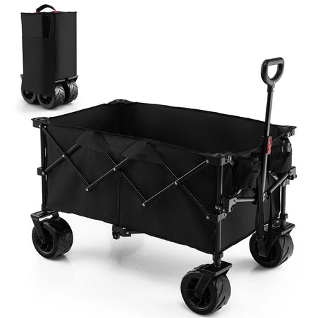 Folding Wagon Utility Cart with Adjustable Handle for Garden, Shopping