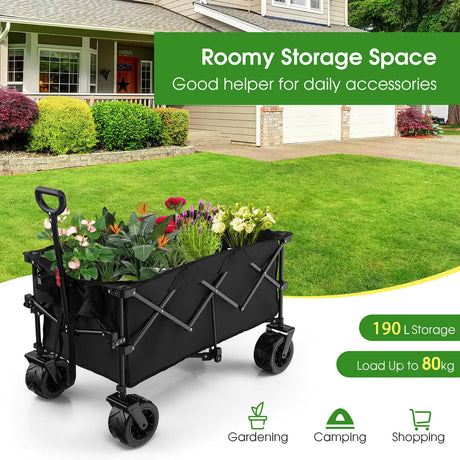 Folding Wagon Utility Cart with Adjustable Handle for Garden, Shopping