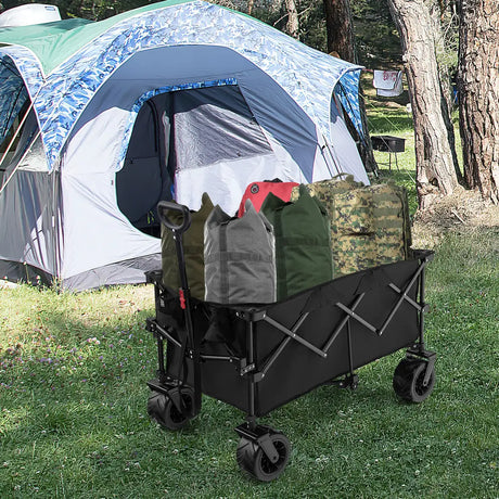 Folding Wagon Utility Cart with Adjustable Handle for Garden, Shopping