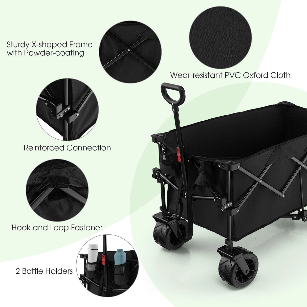 Folding Wagon Utility Cart with Adjustable Handle for Garden, Shopping