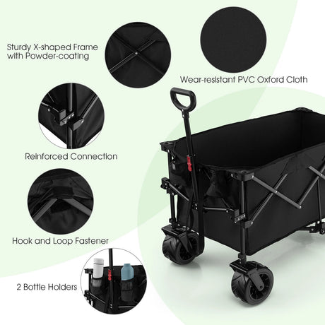 Folding Wagon Utility Cart with Adjustable Handle for Garden, Shopping