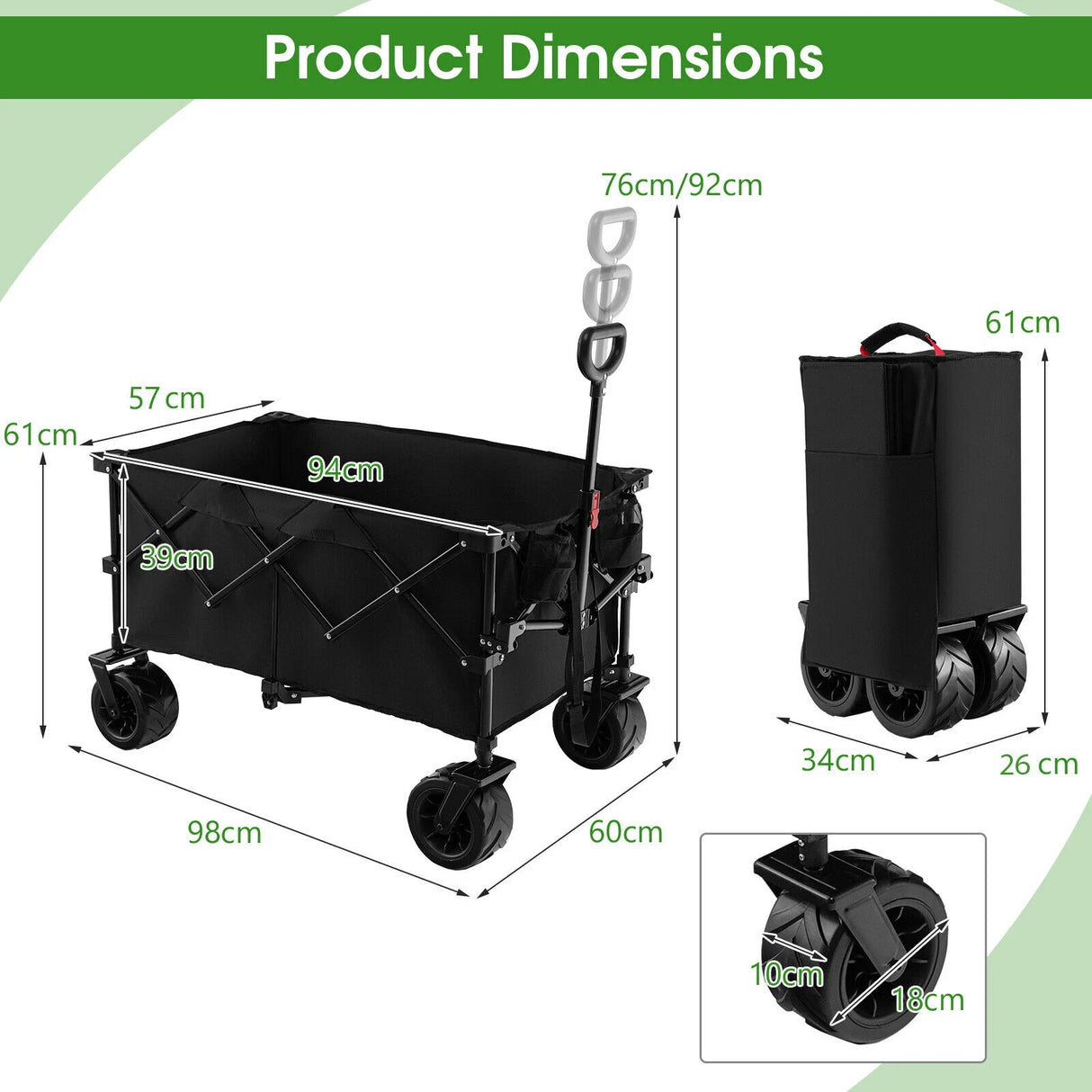 Folding Wagon Utility Cart with Adjustable Handle for Garden, Shopping