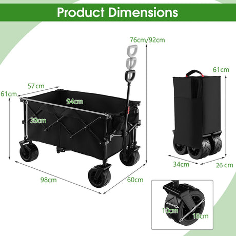 Folding Wagon Utility Cart with Adjustable Handle for Garden, Shopping