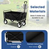 eavy Duty Camping Garden Cart with Adjustable Handle and Drink Holders-Black